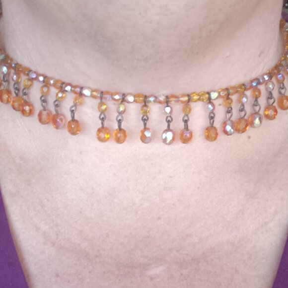 Set of 2 Handmade Beaded Chokers. 1 black 1 Amber Fits multiple sized necks F14 - Picture 2 of 6